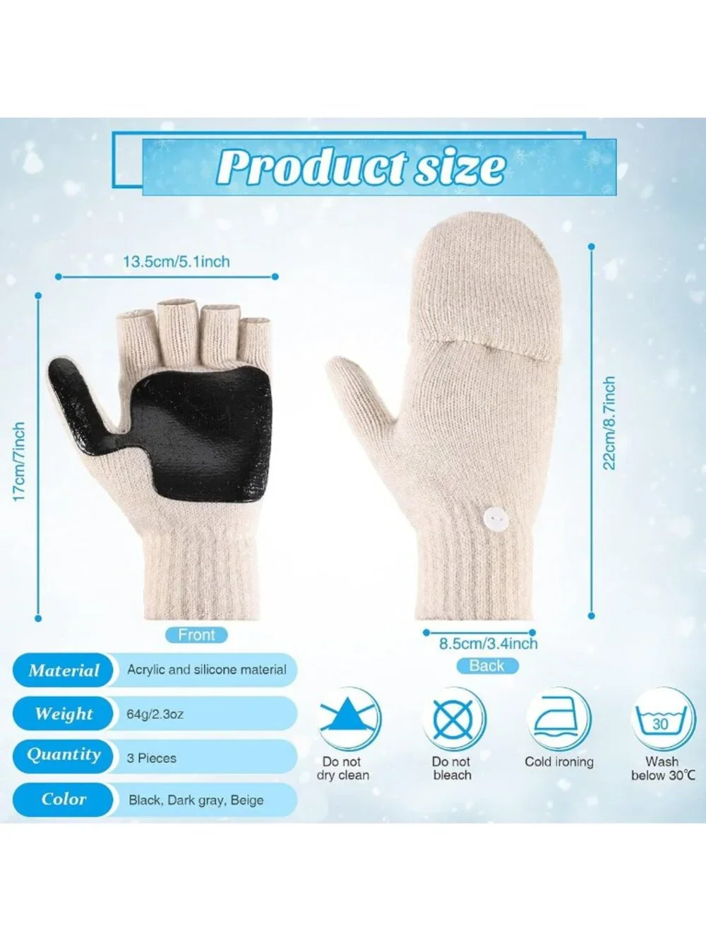 Cozy Winter Fingerless Gloves for Men & Women - Knit Convertible Wool Mittens